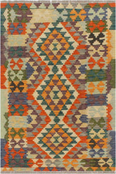 Flat Weave Kilim Antique Navaho Vintage handmade Geometric Kilim Rust Blue Hand-Woven Rectangle 100% Wool Area Rug 3x4